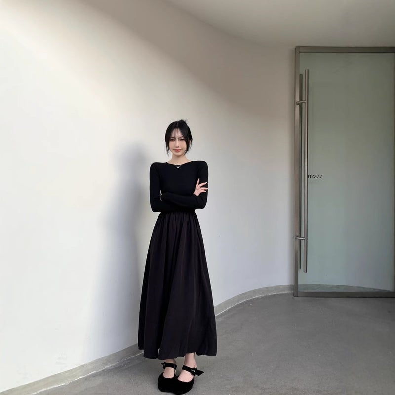 Black Long Sleeve Bodycon Dress with High Waist - Image 1