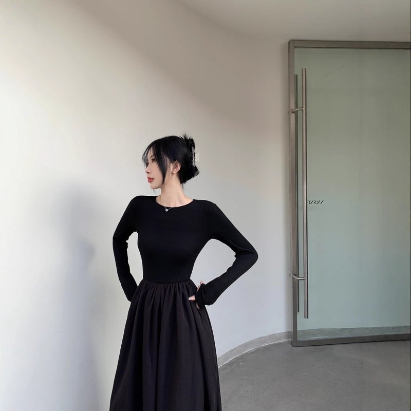Black Long Sleeve Bodycon Dress with High Waist - Image 3
