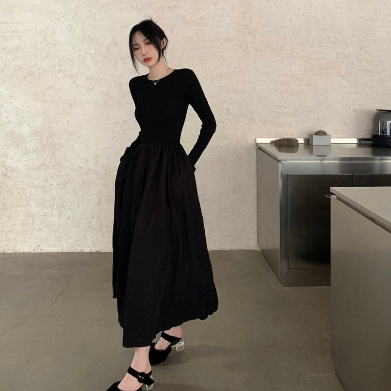Black Long Sleeve Bodycon Dress with High Waist - Image 2