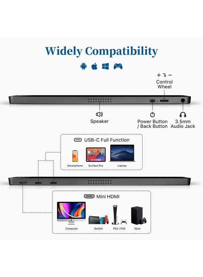 KYY 15.6'' 1080P FHD Portable Monitor for Laptop, USB-C HDMI IPS HDR External Gaming Display w/Smart Cover & Dual Speaker for PC Phone Mac Xbox PS4 Switch[Upgraded] - Image 3