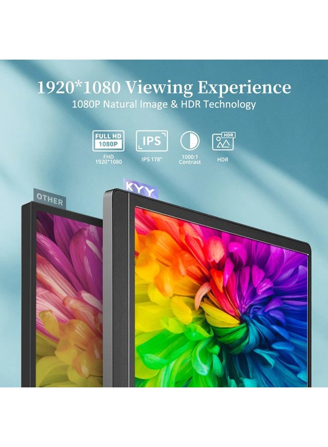KYY 15.6'' 1080P FHD Portable Monitor for Laptop, USB-C HDMI IPS HDR External Gaming Display w/Smart Cover & Dual Speaker for PC Phone Mac Xbox PS4 Switch[Upgraded] - Image 2
