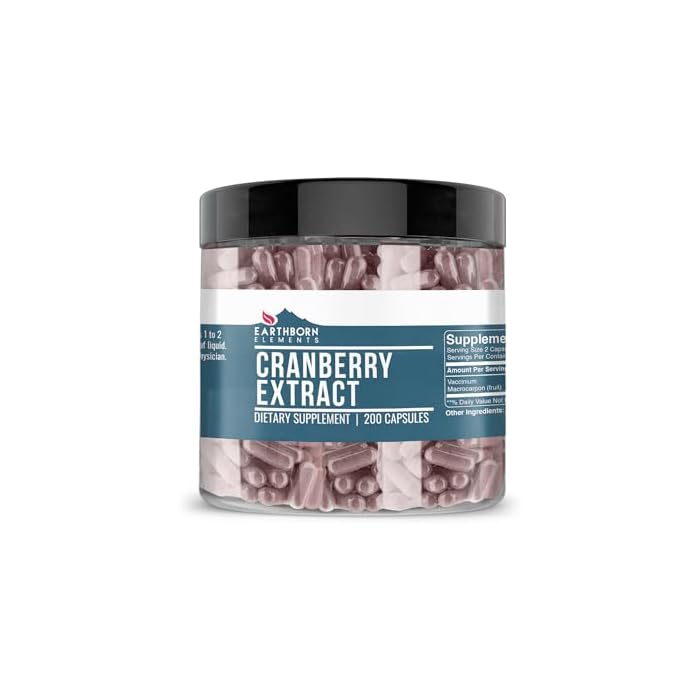 Earthborn Elements Cranberry Extract 200 Capsules, Pure & Undiluted, No Additives - Image 1