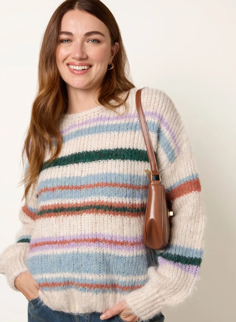 بلو فانيلا كنزة مخططة بأكمام طويلة