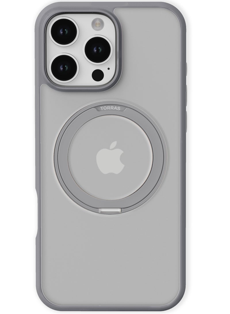 حلقة مغناطيسية دوارة 360° محدثة لحافظة آيفون 16 برو ماكس، مناسبة لمغسيف مع حامل وحلقة، مقاومة للصدمات بدرجة عسكرية 16 قدم، شفافة لحافظة آيفون 16 برو ماكس، رمادي - Image 2