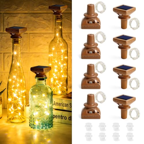 VOOKRY Solar Wine Bottle Lights, 8 Pack 20 LED Solar Powered Cork Lights Waterproof Outdoor Fairy String Lights Wine Bottle Decorations for DIY, Party, Wedding, Garden, Patio, Tabletop(Warm White) - Image 1