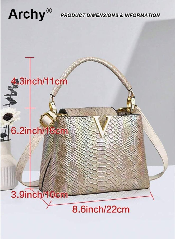 Archy Women's Trendy Snake Skin Patchwork Shoulder Bag - Korean Style Elegant Crossbody | Large Capacity, Shiny PU Leather, Gold Hardware | Detachable Strap, Multifunctional Design - Image 5