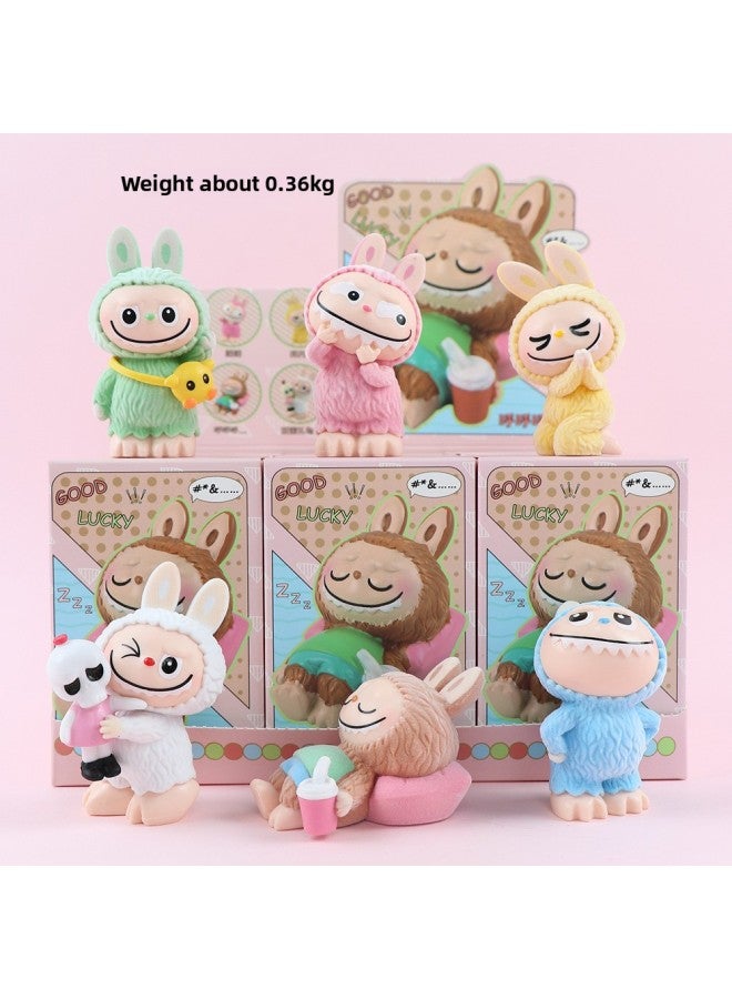 Loquat Labubu Labubu Doll Hand-made Blind Box Cartoon Internet Red Gashapon Doll Desktop Collection Ornaments Wholesale-Color:Flocking Brush Cloth Bu6-piece Set (blind Box) - Image 1