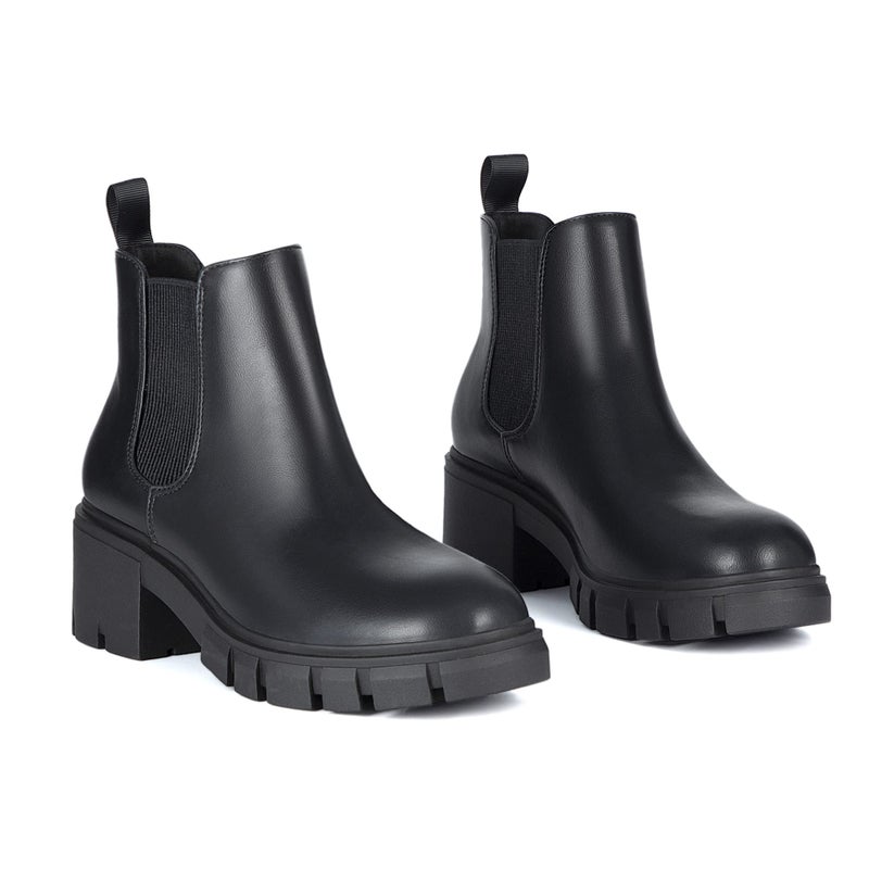 Athlefit Women's Chelsea Boots Fashion Lug Sole Chunky Heel Slip on Elastic Ankle Black Booties Size 9 - Image 5