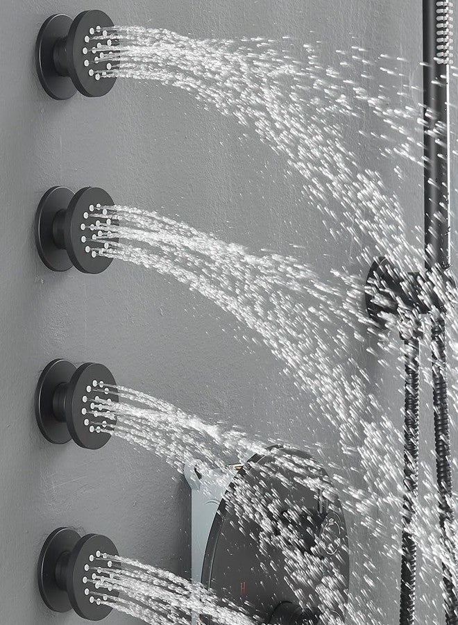 HXYHS Brass Shower Body Jet Matte Black Round Massage Side Sprayer Adjustable Wall Mounted - Image 5