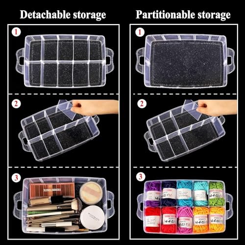 Shuttle Art 3 Layer-30 Grid Transparent Plastic Organizer Jewellery Craft Accessories Storage Box/Basket/Container with Collapsible and Removable Dividers, Cosmetic Vanity Box,pack of 1,color:-Blue - Image 4