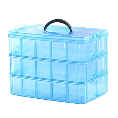 Shuttle Art 3 Layer-30 Grid Transparent Plastic Organizer Jewellery Craft Accessories Storage Box/Basket/Container with Collapsible and Removable Dividers, Cosmetic Vanity Box,pack of 1,color:-Blue - Image 1
