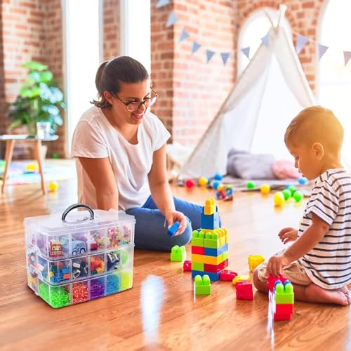 Shuttle Art 3 Layer-30 Grid Transparent Plastic Organizer Jewellery Craft Accessories Storage Box/Basket/Container with Collapsible and Removable Dividers, Cosmetic Vanity Box,pack of 1,color:-Blue - Image 3