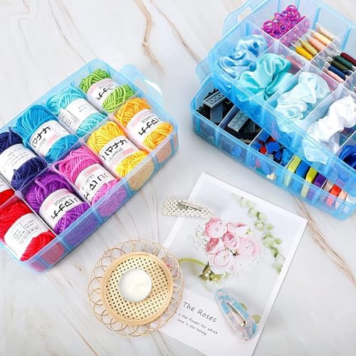 Shuttle Art 3 Layer-30 Grid Transparent Plastic Organizer Jewellery Craft Accessories Storage Box/Basket/Container with Collapsible and Removable Dividers, Cosmetic Vanity Box,pack of 1,color:-Blue - Image 2