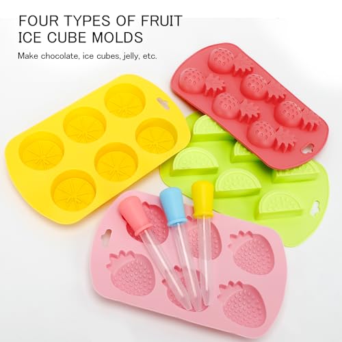 Zasukol 4PCS Fruit Shape Silicone Mold with 3Pcs Dropper, Pineapple Lemon Watermelon Strawberry Baking Tray, 3D Fruit Snack Molds for DIY Chocolate Candy Gummy Fondant Ice Cube Cake Candle Decoration - Image 3