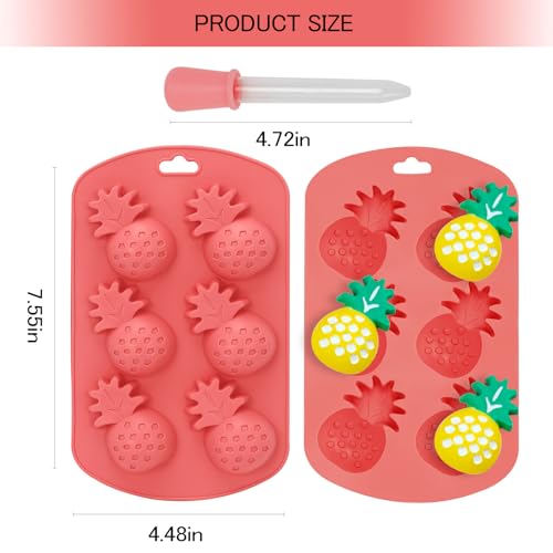 Zasukol 4PCS Fruit Shape Silicone Mold with 3Pcs Dropper, Pineapple Lemon Watermelon Strawberry Baking Tray, 3D Fruit Snack Molds for DIY Chocolate Candy Gummy Fondant Ice Cube Cake Candle Decoration - Image 2