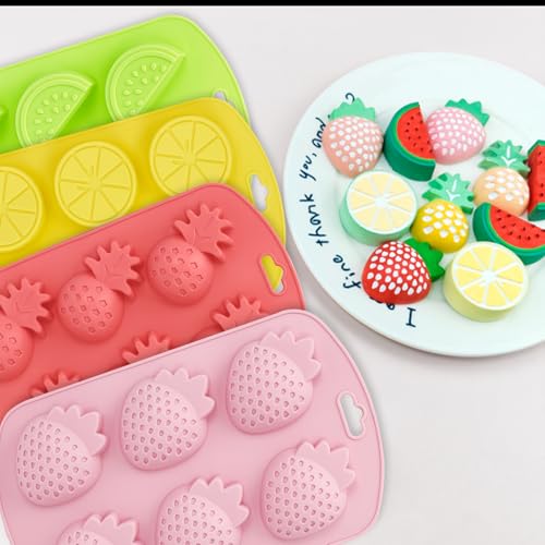 Zasukol 4PCS Fruit Shape Silicone Mold with 3Pcs Dropper, Pineapple Lemon Watermelon Strawberry Baking Tray, 3D Fruit Snack Molds for DIY Chocolate Candy Gummy Fondant Ice Cube Cake Candle Decoration - Image 4