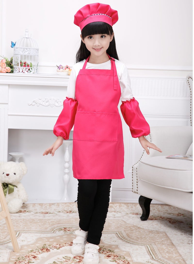 DURKU Girls Kid Apron and Chef Hat Gift Set for Cooking Baking-Little Chef Apron - Kids Baking Set for Girls-Kids Cooking Apron-Cute Child Apron Rose Red XL  - Image 1