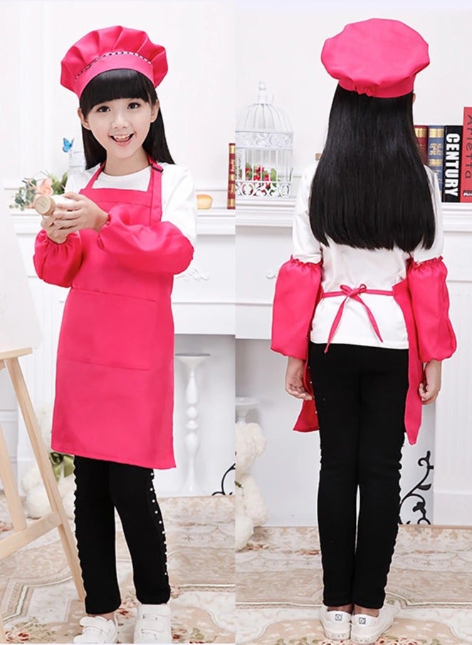 DURKU Girls Kid Apron and Chef Hat Gift Set for Cooking Baking-Little Chef Apron - Kids Baking Set for Girls-Kids Cooking Apron-Cute Child Apron Rose Red XL  - Image 2