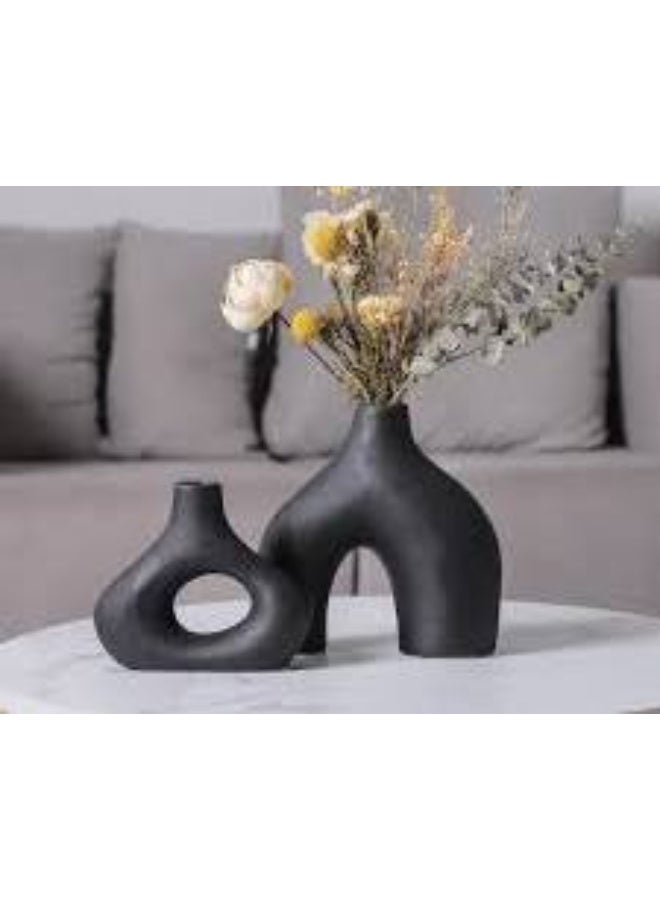 Set Of 2 Pieces Of Black Vases For Decoration
