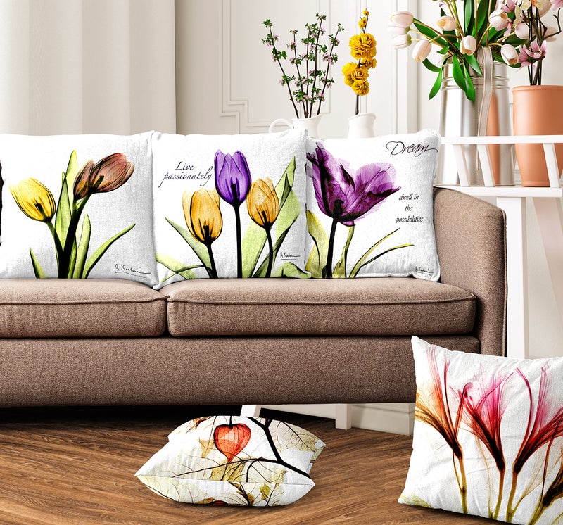 Ultimate Trends Premium Polyester Digital Modern Printed Cushion Cover for Living Room Couch Bed Single Sofa Set of 5 (16 X 16 Inches, Floral White), 200 TC - Image 1