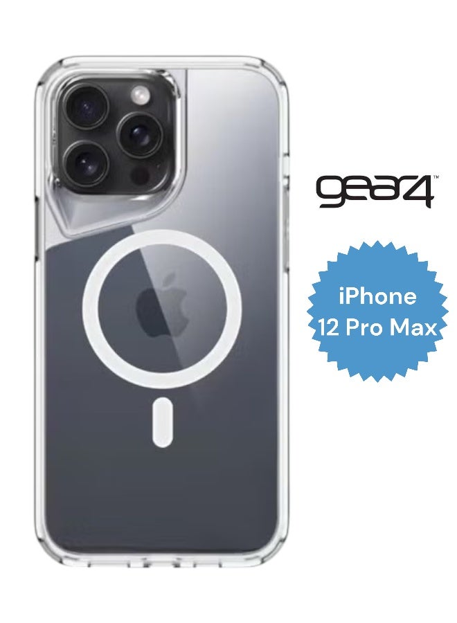 جراب موبايل آيفون 12 برو ماكس (iPhone 12 Pro Max) مضاد للصدمات, غطاء حماية مضاد للخدش يدعم الشحن اللاسلكي ماج سيف, مصنوع من البولي يورثين الحراري عالي الجودة - شفاف