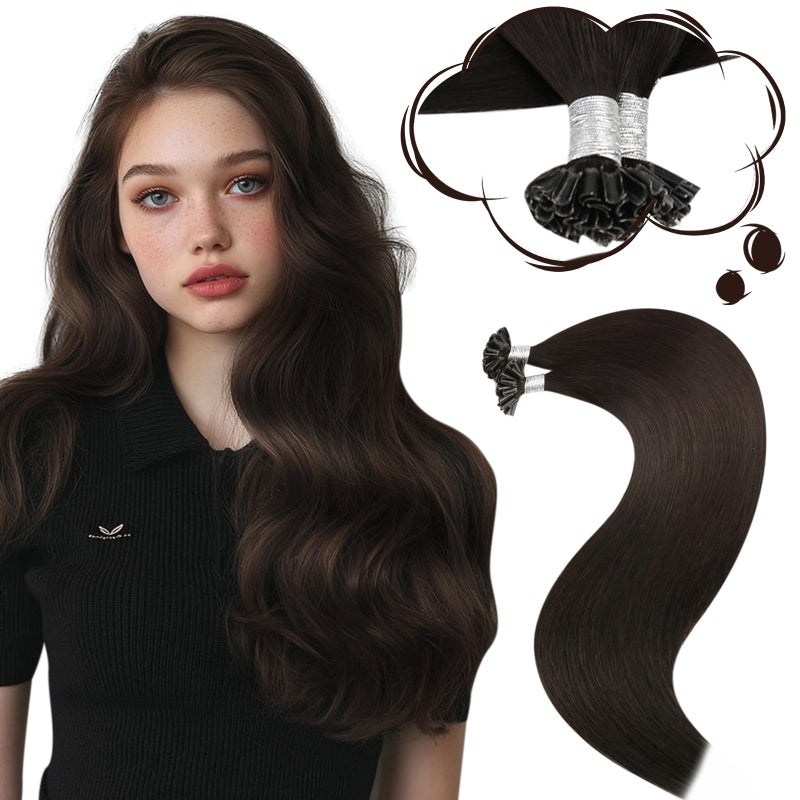 Moresoo K Tip Hair Extensions Human Hair Brown U Tip Hair Extensions Human Hair Darkest Brown Utip Extensions Long Straight 50G50S 20 Inch