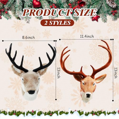 Arrowbash 2 Pack 13 the Elk Plush Stuffed Animal Wall Mount Plush Stuffed Animal Taxidermy Head for Christmas Home Wall Decoration AdultDeer Head - Image 3