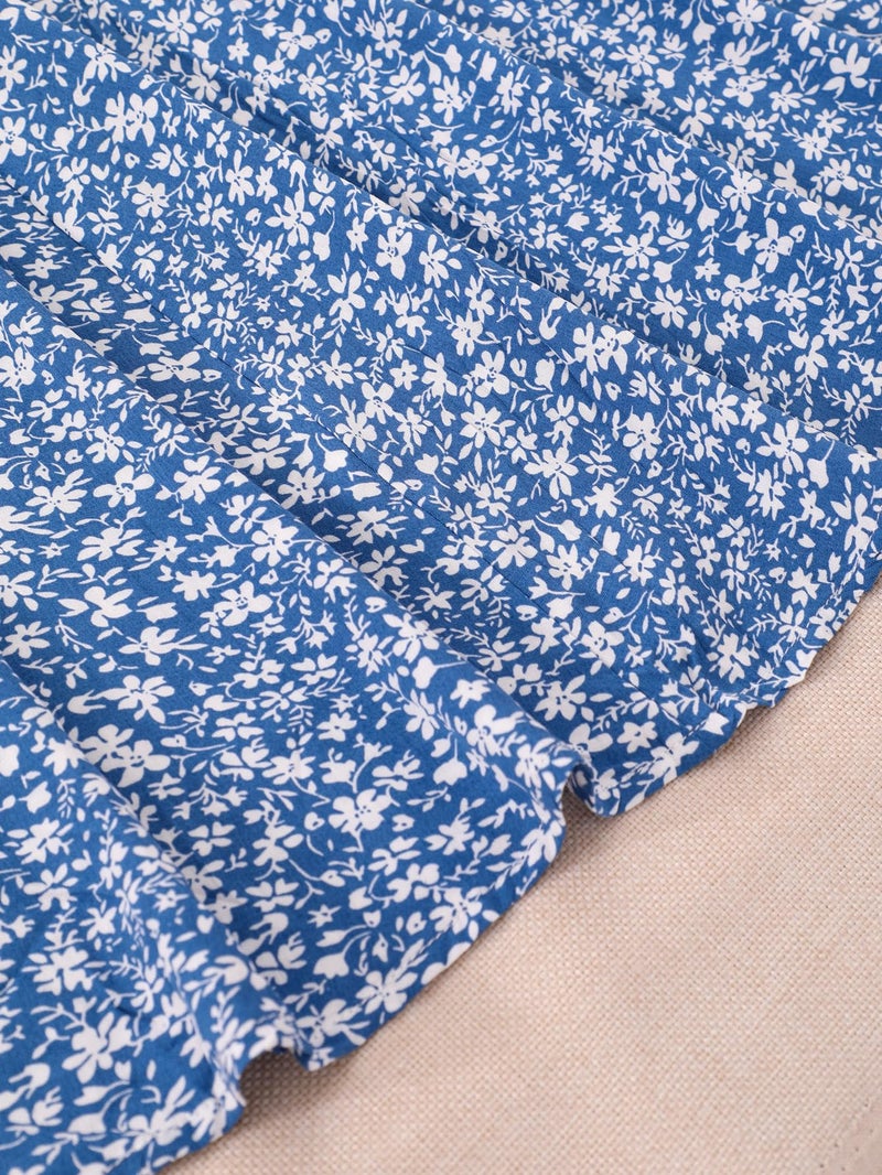 Seechoslo New 6-14 Years Girls Floral Maxi Skirt Boho Flowy A-Line Summer Midi Skirt with Elastic Waist (US, Age, 11 Years, 12 Years, Blue) - Image 5