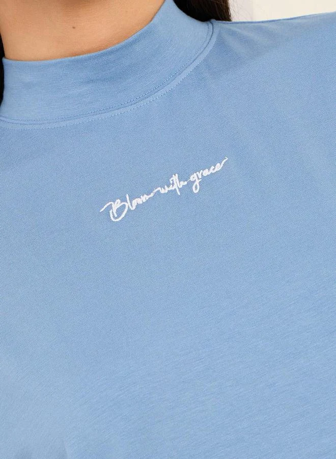 Styli Oversized Embroidered Slogan Longline T-Shirt