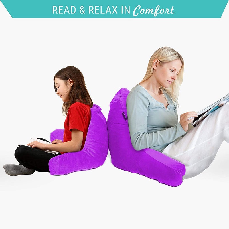 PumPum Back Rest Reading Pillow with Arm Rest - Comfortable Support for Reading, Watching TV, or Relaxing (Purple) - Image 5