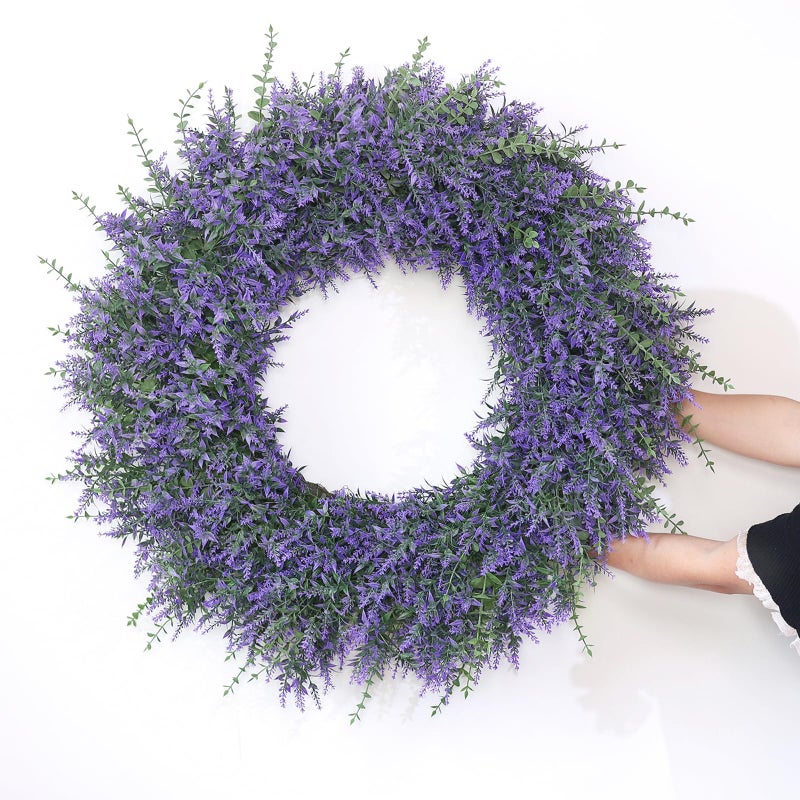GLIDLION 32" Lavender & Eucalyptus Wreath for Front Door, Porch, Window - Large Artificial Greenery Outdoor Wreath for Home, Farmhouse Decor - Spring, Summer, Fall, All Seasons (Purple) - Image 4
