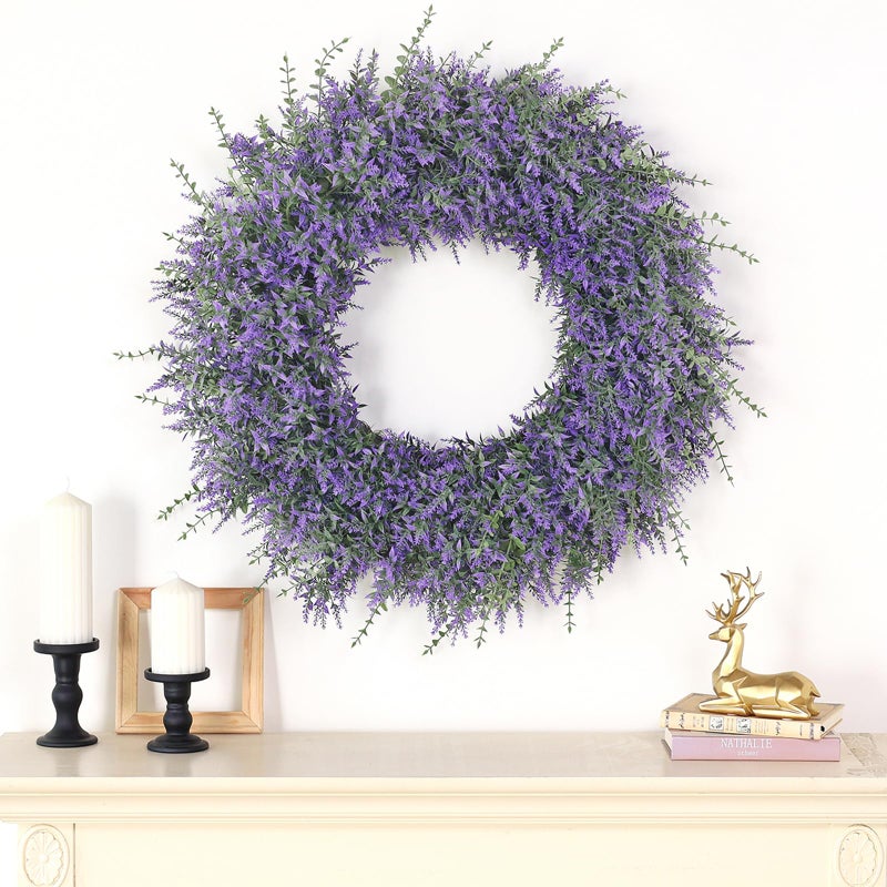 GLIDLION 32" Lavender & Eucalyptus Wreath for Front Door, Porch, Window - Large Artificial Greenery Outdoor Wreath for Home, Farmhouse Decor - Spring, Summer, Fall, All Seasons (Purple) - Image 5