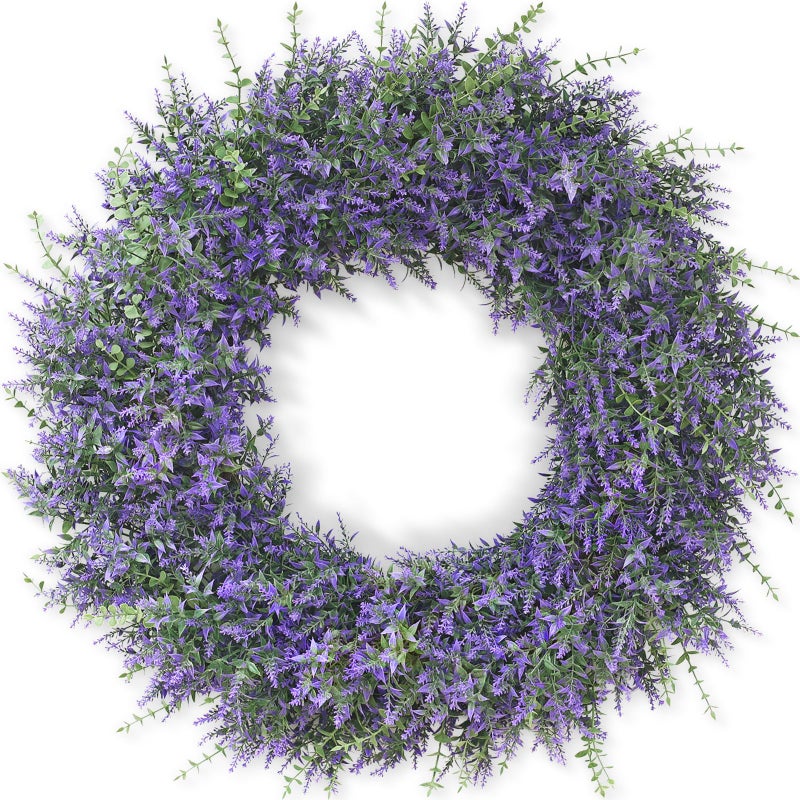 GLIDLION 32" Lavender & Eucalyptus Wreath for Front Door, Porch, Window - Large Artificial Greenery Outdoor Wreath for Home, Farmhouse Decor - Spring, Summer, Fall, All Seasons (Purple) - Image 1