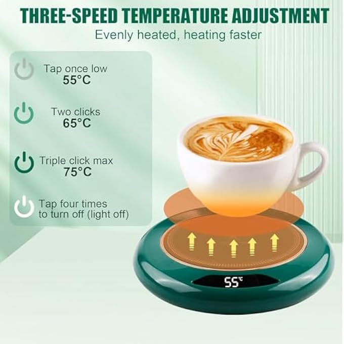 BIGTHREE Usb Coffee Mug Warmer 3Temperature Smart Touch Cup Warmer 5575 With 8H Auto Shut Off 20W Electric Beverage Warmer For Desk Tea Milk Office  Home Use Green - Image 5
