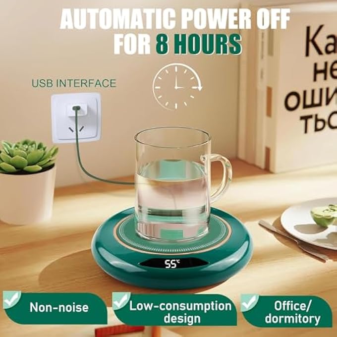 BIGTHREE Usb Coffee Mug Warmer 3Temperature Smart Touch Cup Warmer 5575 With 8H Auto Shut Off 20W Electric Beverage Warmer For Desk Tea Milk Office  Home Use Green - Image 4