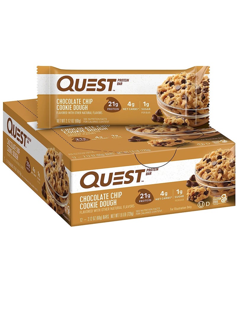 كويست بروتين بار عجينة الكوكيز برقائق الشوكولاتة 60 جرام، عبوة من 12 قطعة - Image 2