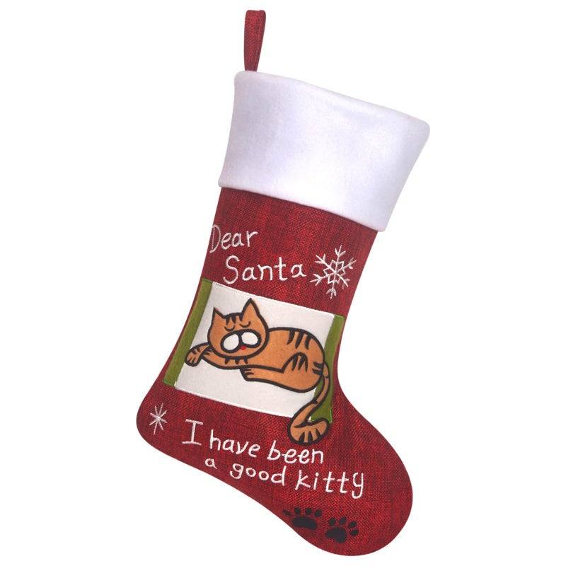 BSTAOFY Christmas Stockings for Cats Embroidered Fleece Cuff Socks Xmas Tree Hanging Decor Party Ornaments Pets Gifts Kids Keepsake