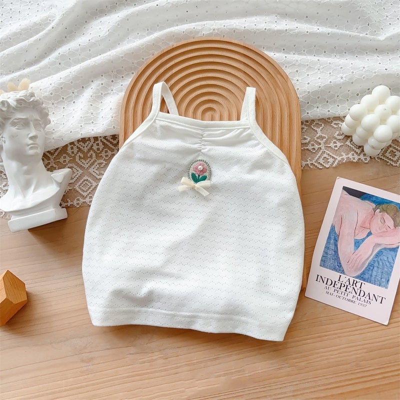 Korean Style Baby Clothes 2024 Summer New 1-3 Years Old Baby Boy Cotton Two-Piece Thin Class A Outfit f white [sling]]