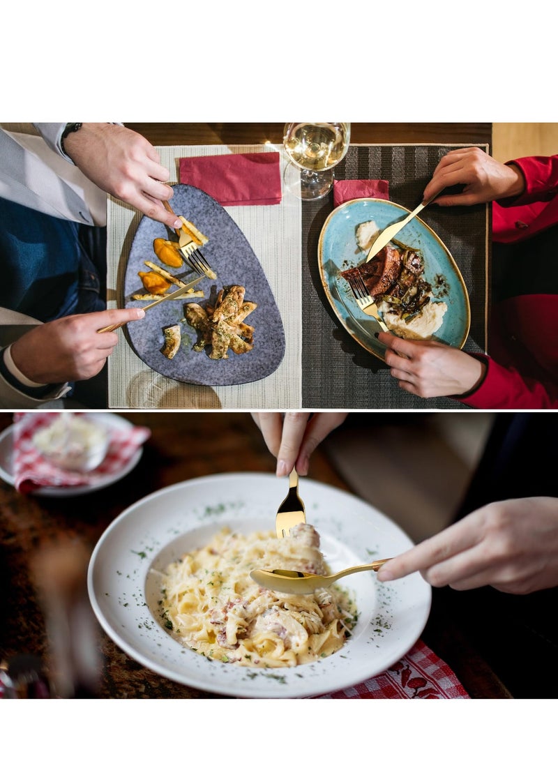 SYOSI طقم أدوات المائدة من الفولاذ المقاوم للصدأ 16 قطعة، (خدمة لـ 4) مع مقابض خشبية محاكاة، أدوات مائدة أنيقة، أدوات مائدة فولاذ مقاوم للصدأ، طقم أدوات مائدة لطاولة الطعام لـ 4، مصقول بمرآة وآمن للغسيل في غسالة الصحون - Image 2