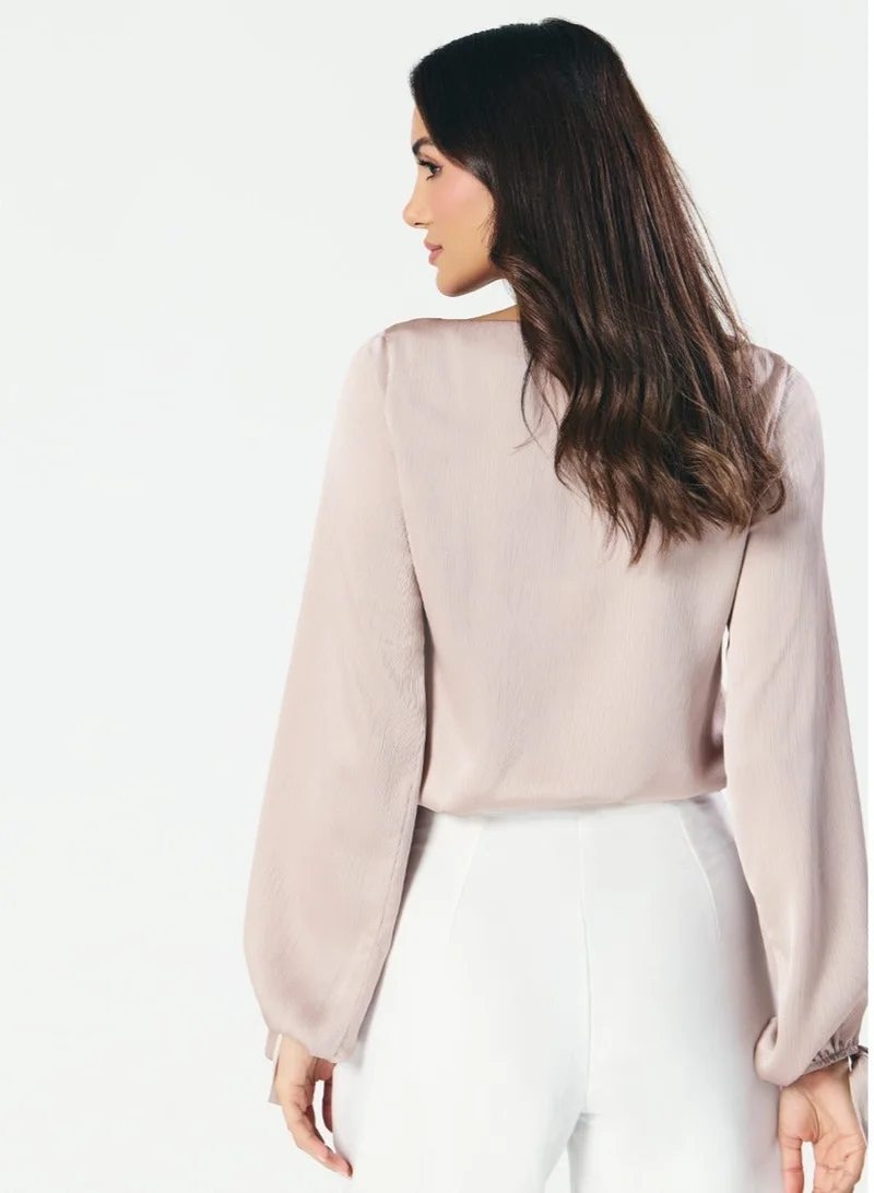 Zigzag Square Neck Top with Large Sleeve Top