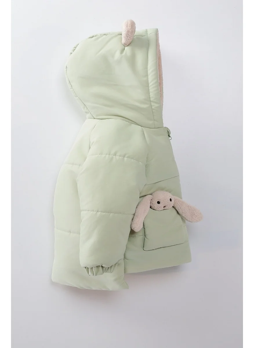 Podium Giyim Podium Clothing Special Design Trend Cute Baby Toy Rabbit Furry Soft Fabric Pocket Hooded Winter Coat