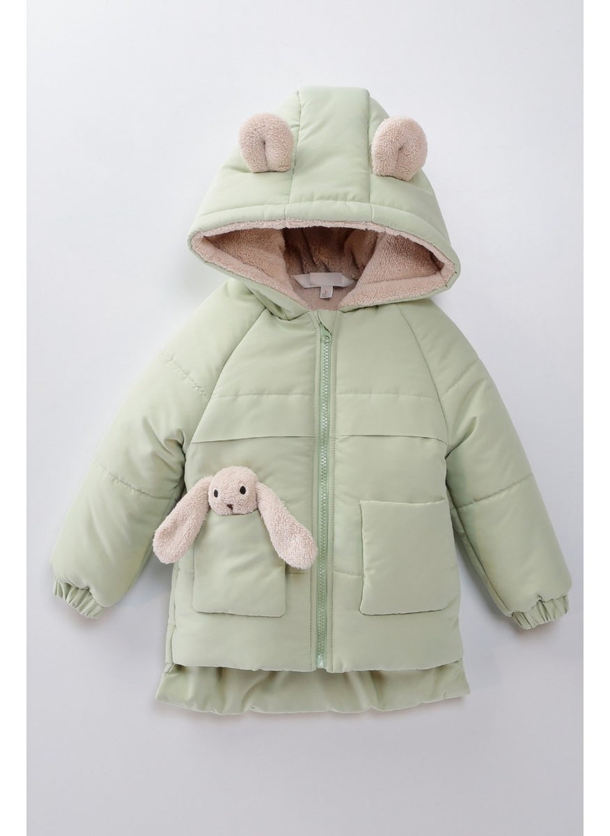 Podium Giyim - Podium Clothing Special Design Trend Cute Baby Toy Rabbit Furry Soft Fabric Pocket Hooded Winter Coat - Image 1