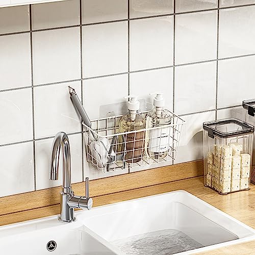 Deertaip Adhesive Basket Wall Wire Basket Over the Cabinet Door Organizer No Drilling Mounted 4 Pack, White - Image 5