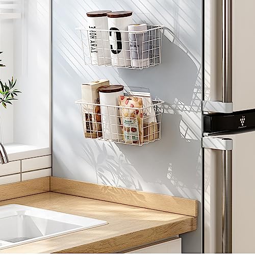 Deertaip Adhesive Basket Wall Wire Basket Over the Cabinet Door Organizer No Drilling Mounted 4 Pack, White - Image 4