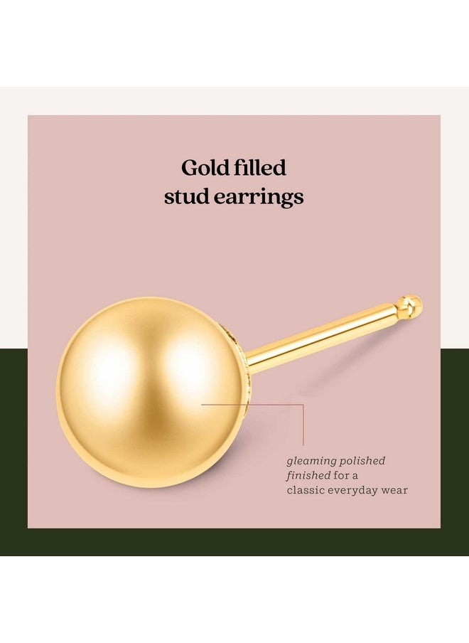 Kezef - 14K Gold Filled Stud Earrings For Women - Real Filled Gold Earrings, Solid Gold Filled Ball Studs, Hypoallergenic Round Ear Rings - 8Mm - Image 1