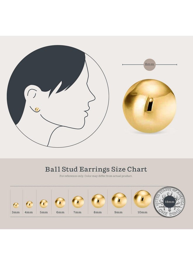 Kezef - 14K Gold Filled Stud Earrings For Women - Real Filled Gold Earrings, Solid Gold Filled Ball Studs, Hypoallergenic Round Ear Rings - 8Mm - Image 1