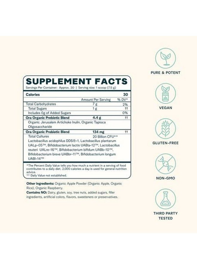 Ora Organic Prebiotic and Probiotic Powder Supplement - 20 Billion Probiotics, 7 Strains for Best Prebiotic Powder, Non-GMO, Probiotics for Women, Men & Kids - Apple Raspberry Flavor, 30 Servings… - Image 3