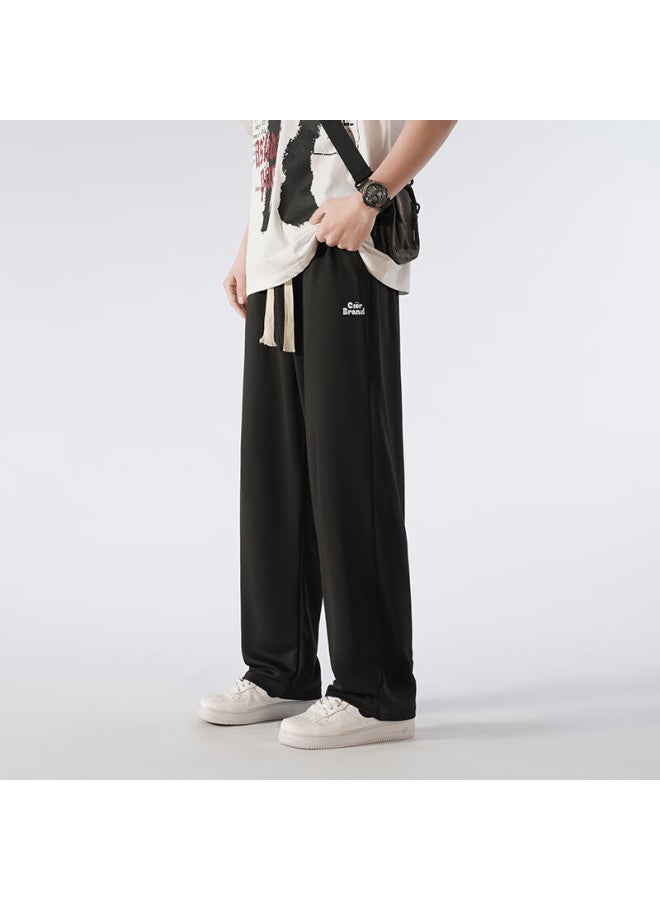 Clor Men's Loose Straight Leg Pants Spring Summer Season Sports Breathable Casual Pants Cl04 Black XL - Image 2