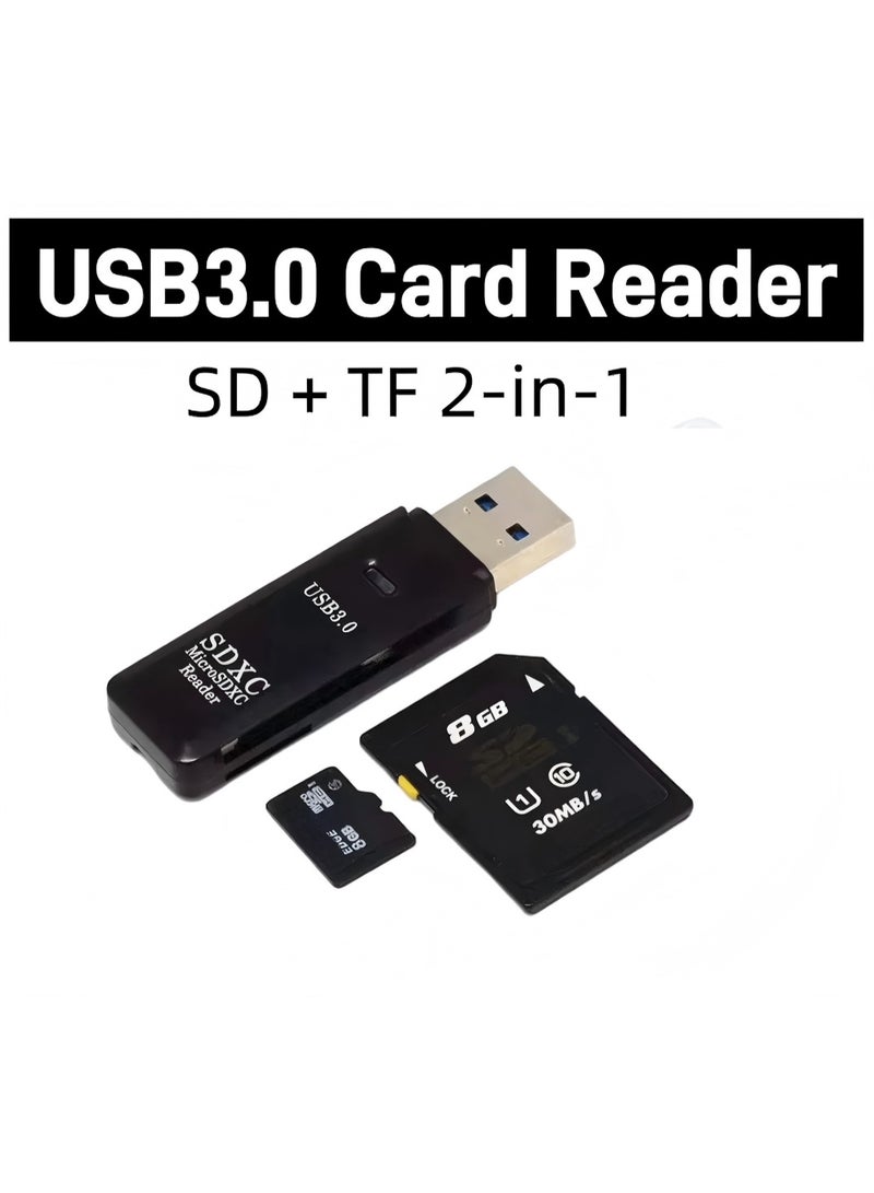 يو إس بي قارئ بطاقة Micro SD USB3.0، قارئ بطاقة SD 2 في 1 بسرعة 5Gbps إلى محول USB، قارئ بطاقات للـ SDXC، SDHC، MMC، RS-MMC، Micro SDXC، Micro SD، Micro SDHC وبطاقات UHS-I (حزمة واحدة باللون الأسود) - Image 1
