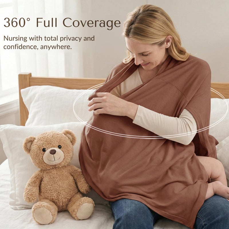 Konssy Nursing Cover for Breastfeeding, 360Â° Full Privacy Breathable Breastfeeding Cover, Multi-use Carseat Canopy(Chestnut) - Image 3